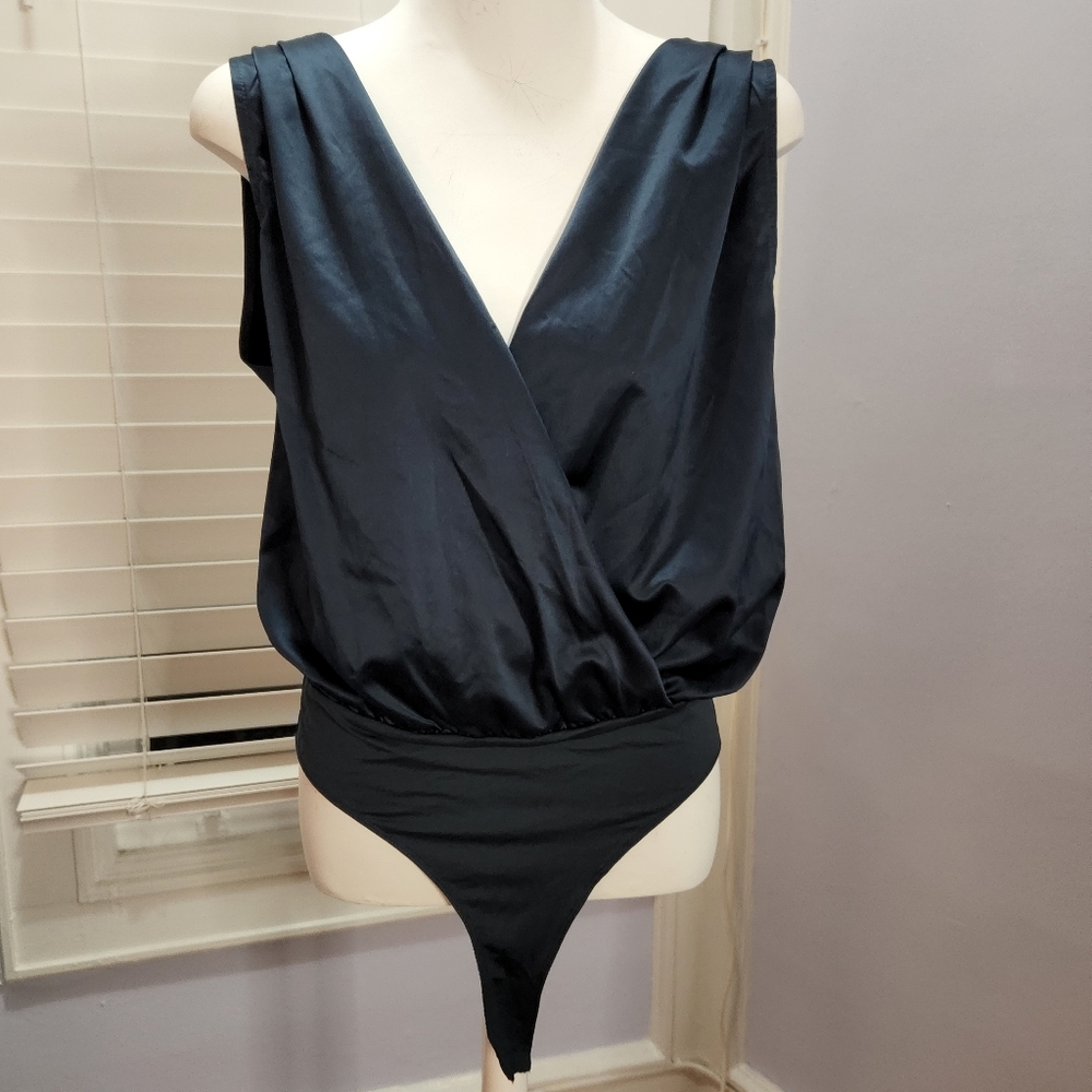 Zara Navy Satin Bodysuit size Small
